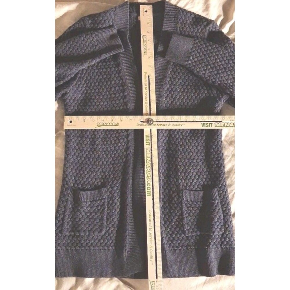 LL Bean Open Front Cardigan Sweater Blue 100% Cotton Knit Medium - Picture 5 of 5